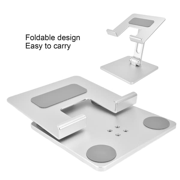 Justerbar Sammenklappelig Tabletstander, Aluminiumslegering, Universal Bordholder til Telefon & Tablet, Sølv