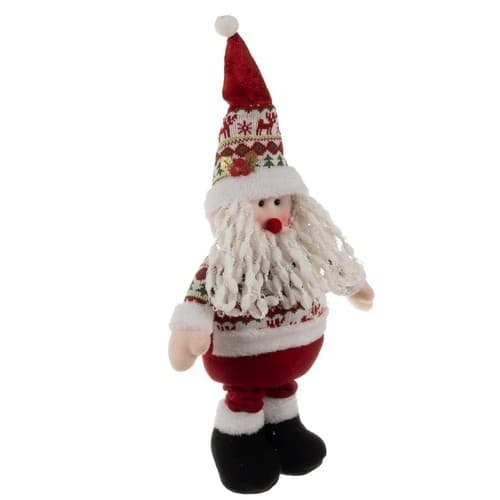 Rød Hvit Julenissefigur, Teleskopben, 95 cm, Polyester, Juledekorasjon