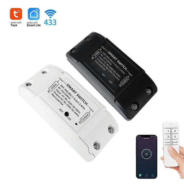 WiFi+433MHz Switch Smart Hemautomation Relämodul med 433MHz Fjärrkontroll Stöder APP Röststyrning White