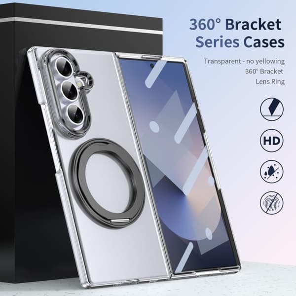 Etui til Samsung Galaxy Z Fold 7, 360° roterende stativ, sølv, med MagSafe