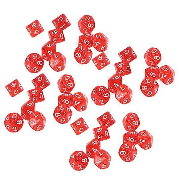 40 stk. Talterninger 10 Sidede Polyhedriske Plastikterninger Sæt til Brætspil Undervisning Underholdning Rød