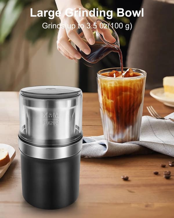 Elektrisk kværn i rustfrit stål 200W til kaffebønner, krydderier, nødder og urter - 100g kapacitet, sort