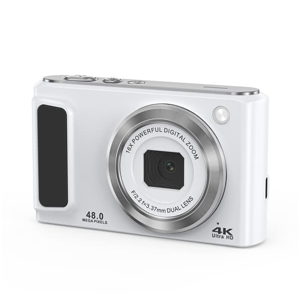4K HD digitalkamera med främre och bakre lins, stabilisering, vit White