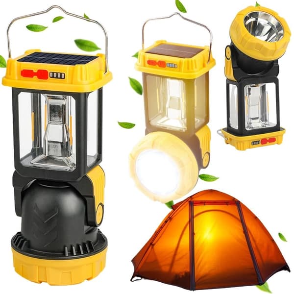 Solar Campinglanterne med Krog, 5 Tilstande, LED, Genopladelig, Bærbar til Telt