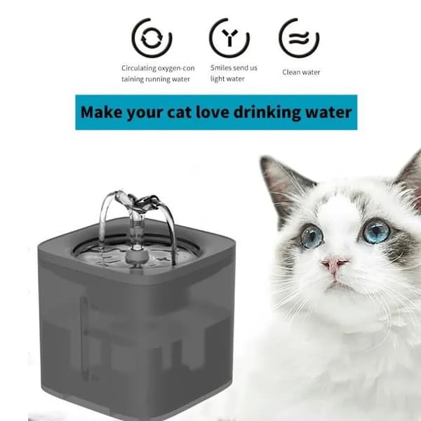 Vattenfontän för katt och hund, tyst och stänkfri vattendispenser, grå