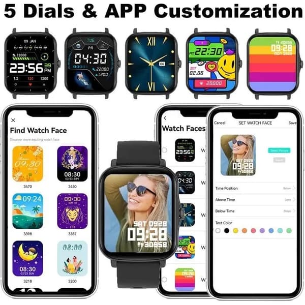 Smartwatch med blodtryck, hjärtfrekvens, SpO2, IP67 vattentät, svara/ringa samtal, guld