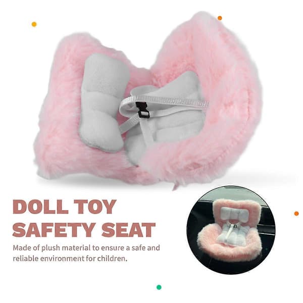 Idol Docka Sits Bilprydnad Mini Plyschdocka Säkerhetssäte Bildekorations Tillbehör Dockleksak Säkerhetssäte med Nackstöd Light Pink