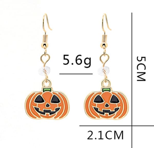 Halloween Græskar Øreringe, Gul, Zinklegering, 2.1x5 cm, Søde Spooky Smykker