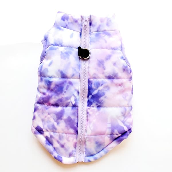 Vinterjacka för hund, vadderad hundkappa i tjock bomull, med koppelfäste, polyester, XS-XL Purple S 52g tie-dyed jacket