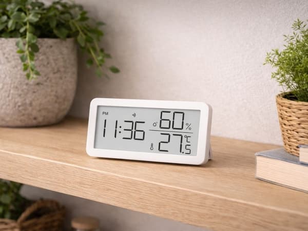 Digital termometer hygrometer med klocka, LCD-display, inomhustemperatur- och luftfuktighetsmätare