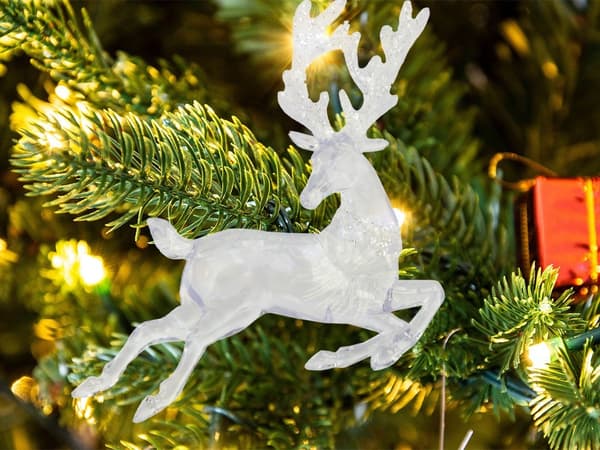 Reinsdyr julepynt, glittergevir, krystallignende hengende dekorasjon til tre