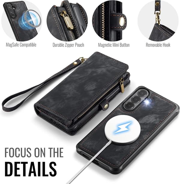 Magnetisk deksel til Samsung Galaxy S26 Plus, avtakbar lommebok, rosa
