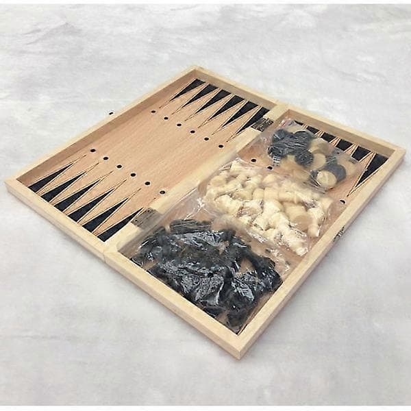 29x29cm 3-i-1 brettspill, sjakk, dam og backgammon