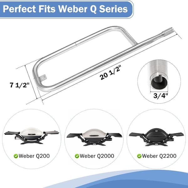 304 rustfrit stål brænderrør til Weber Q200 Q220 Q2000 Q2200, reservedel 52 cm, sølv