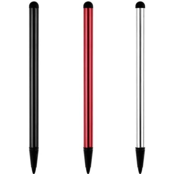 Universal Stylus 3-pack, kompatibel med iPhone iPad Samsung, gummispets, silver svart röd