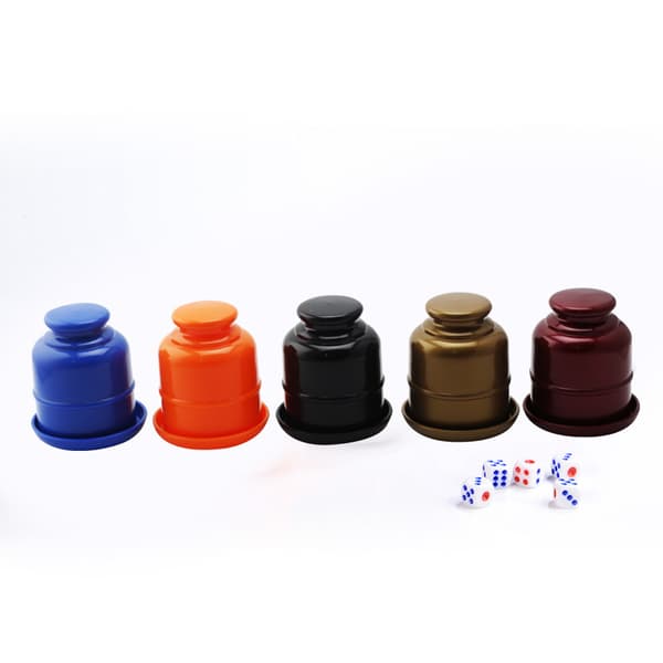Tykt terningkoppsett med base og 5 terninger for bordspill i bar, rød Red Thick Dice Cup