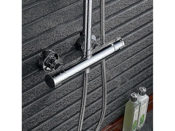 Termostatisk dusjblander med 2 uttak, solid messing kromfinish badekar- og dusjkran, skåldingssikker temperaturkontroll