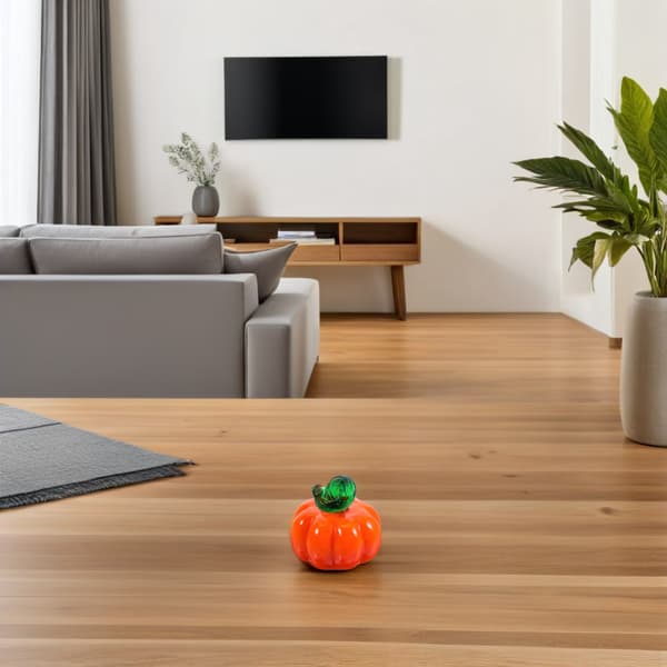 Håndblæst græskarfigur i glas, orange, 4,5\" diameter, Halloween høstdekoration