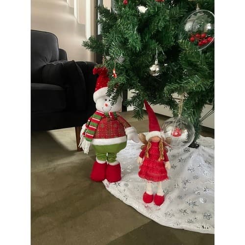 Snemand julepynt, 95 cm, teleskopben, polyester, hvid grøn rød