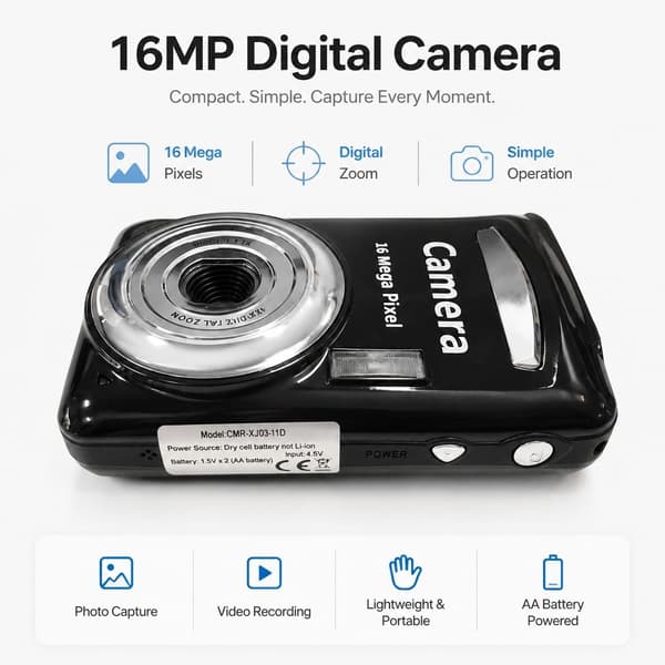 Kompakt digitalkamera, 16x optisk zoom, 16 MP, 2,4\" LCD, sort Black