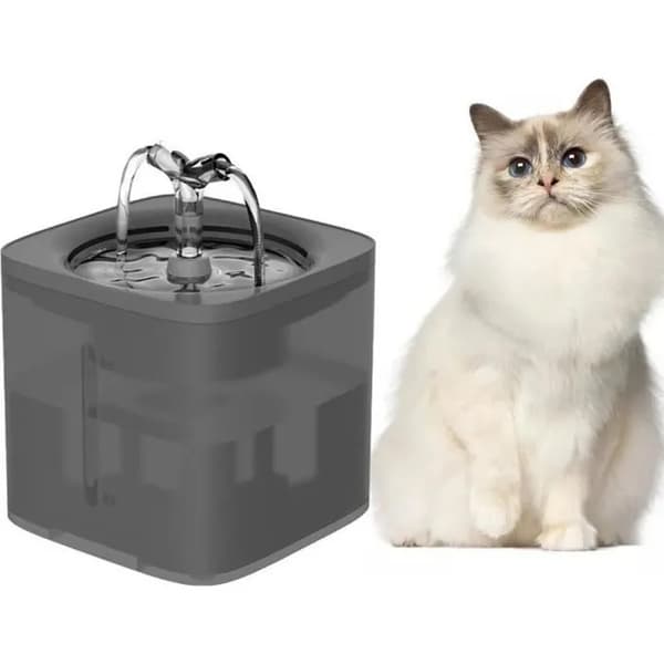 Vattenfontän för katt och hund, tyst och stänkfri vattendispenser, grå