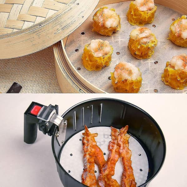 Perforeret bagepapir til airfryer, 9-tommer rundt perforet bagepapir til airfryere, dampkurv