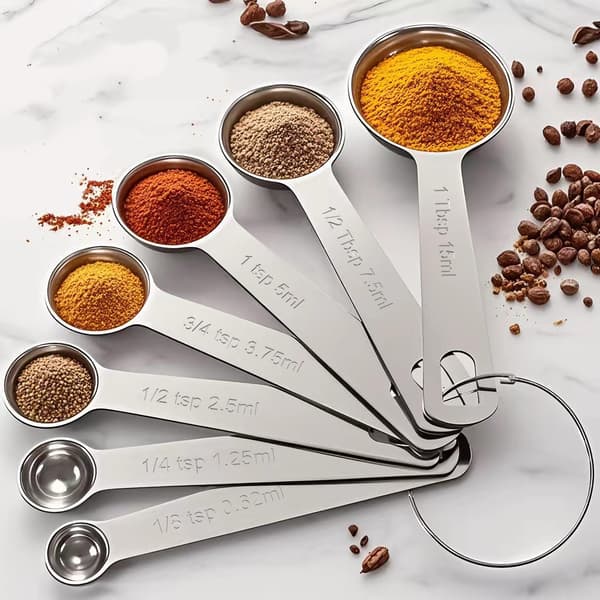Måleskjeer i rustfritt stål for baking, krydder, matlaging og kaffe, 5-delt sett med børstet finish Sanded 5pc Set