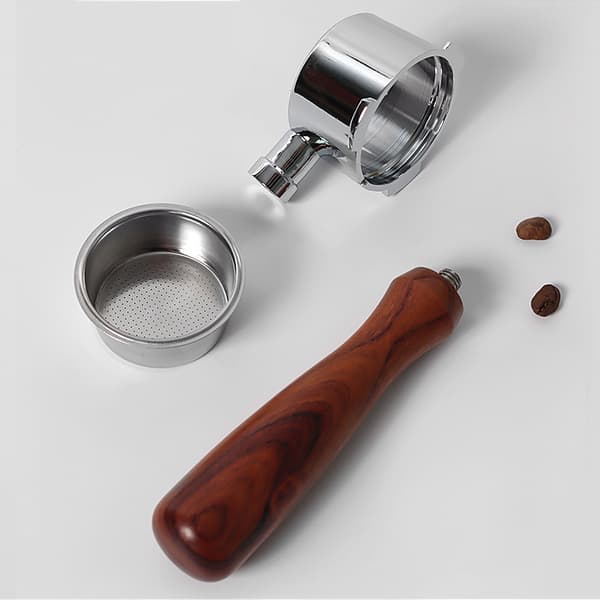 Kaffemaskin 304 Rustfritt Stål Håndtak Bunnløs Kaffemaskin Tilbehør 51mm Solid Bøk Tre Avtakbar Aquaforge