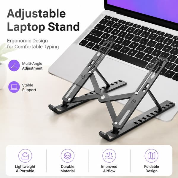 Bærbart laptopstativ til op til 15,6\", foldbart, justerbar højde, sort