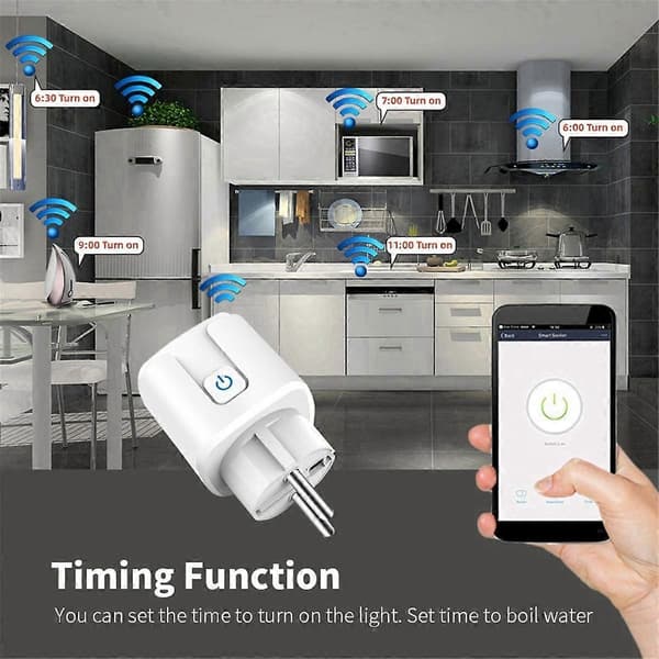 Tuya Smart Wifi Plugg EU 20A Smart Socket med Strømovervåking Energisparing Tidsstyring Fjernkontroll Smart Life EU Plugg White