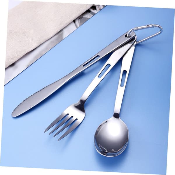 Bærbart bestikksett for camping, bestikkholder og serveringsbrett, rustfritt stål