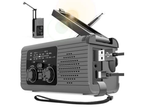 Multifunktionel 2000mAh Nødradio med Solcelle, Håndsvinggenerator og Lommelygte Cuich (grå)