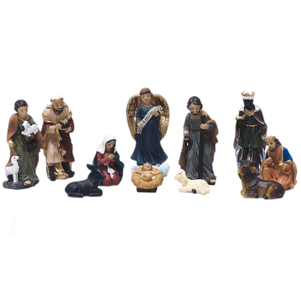 Håndmalet Julekrybbe Figursæt, Julepynt i Harpiks, Søde Får Æsel Ko, Hjemmekontor