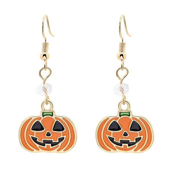 Halloween Græskar Øreringe, Gul, Zinklegering, 2.1x5 cm, Søde Spooky Smykker