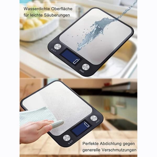 Genopladelig Digital Køkkenvægt 5kg/0.1g, Rustfrit Stål, LCD-Display