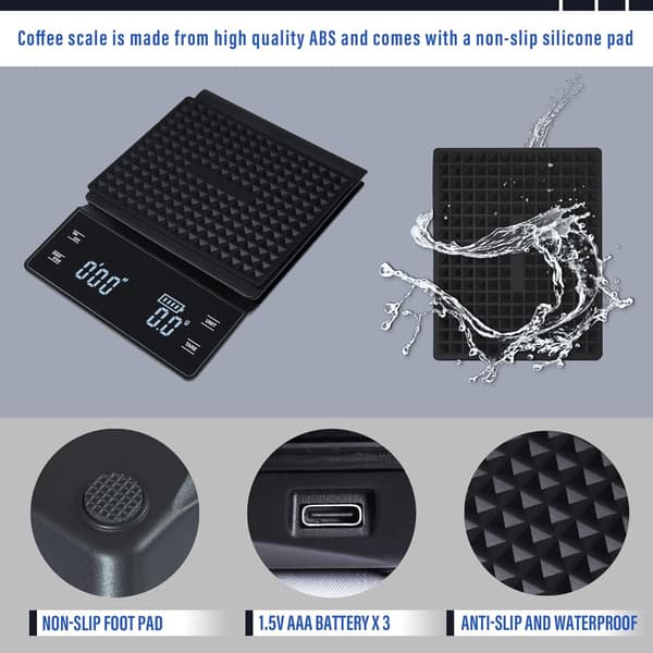 3 kg digital köksvåg, 0,1 g precision. LCD-display, touchknappar, timer & enhetskonvertering. Perfekt för kaffe, bakning, grillning och daglig köksanvändning.