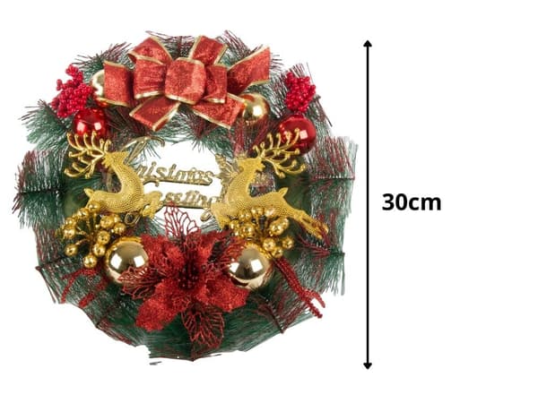 Julekrans Dørdekorasjon, 30cm, Girlander, Veggoppheng, Festlig Julepynt