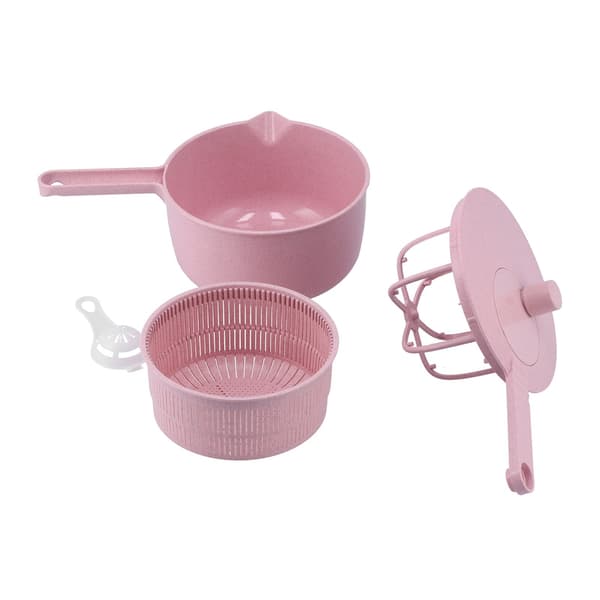 Manuell salladsdehydrator, grönsakstvättkorg, rosa, köksavlopp
