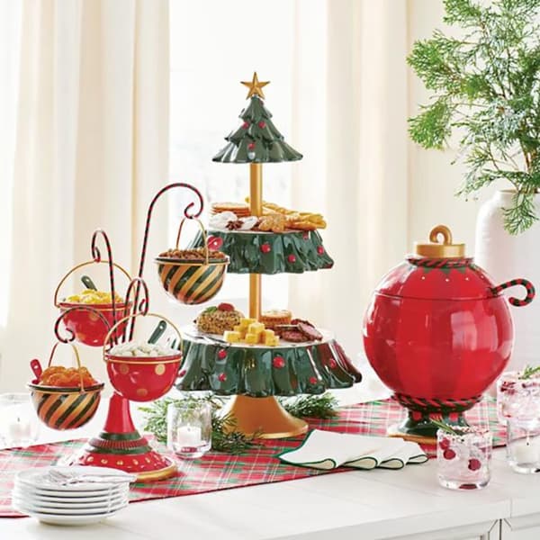 To-lags julekageopsats, dessertdisplaytårn til julefester, assorterede farver