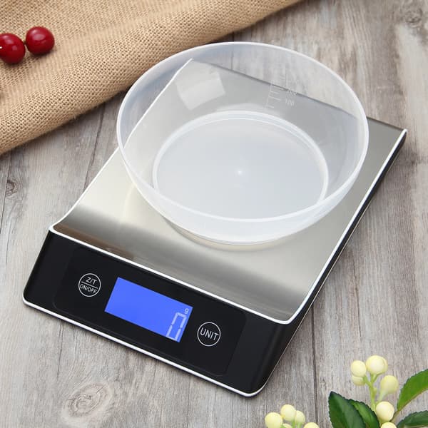 Digital køkkenvægt med stemme, rustfrit stål, LCD-display, til ingredienser og mad