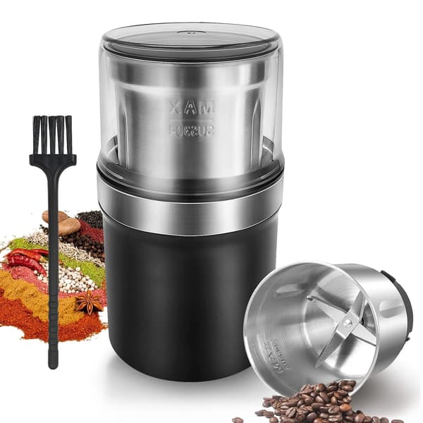 Elektrisk kværn i rustfrit stål 200W til kaffebønner, krydderier, nødder og urter - 100g kapacitet, sort