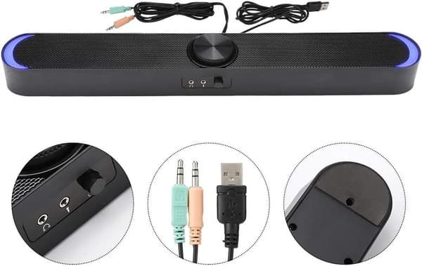 Mini Sort Computerhøjttaler Subwoofer med Dyb Bas, 3,5 mm Jack, Kompakt Desktop Audio til PC Bærbar