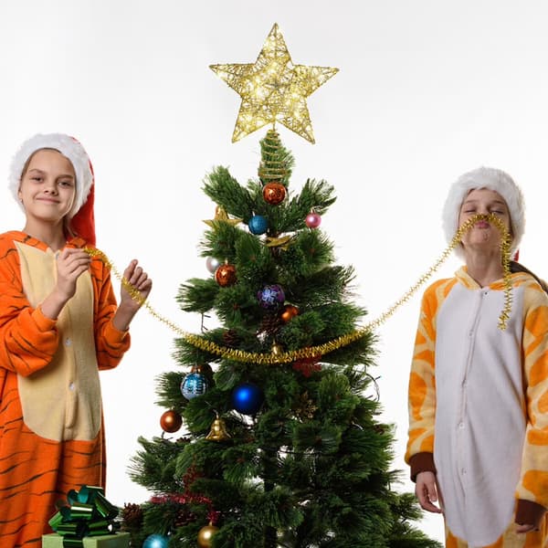 Gylden julestjernetopper med LED-lys, rustfri jerntråd, 20 lys, batteridrevet
