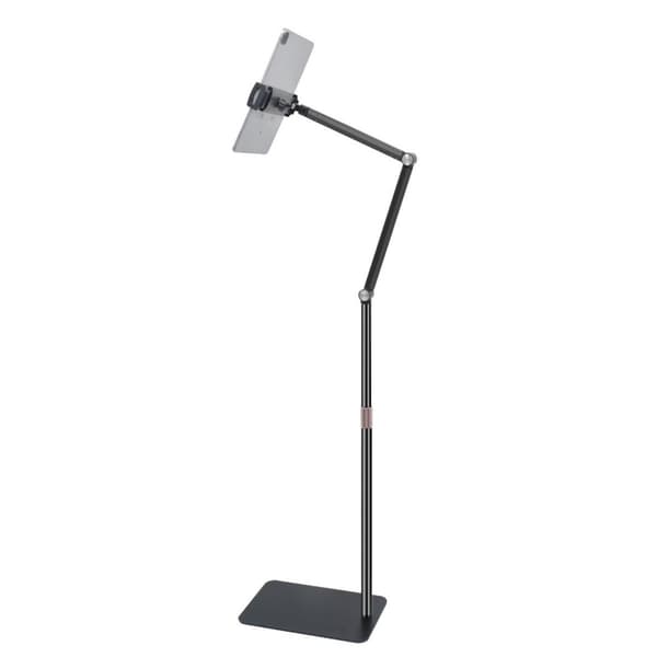 Dobbelt justerbar arm gulvstativ til tablet og telefon, 4,6-12,9\", kraftig, sort