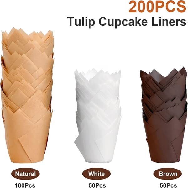 Tulipan Cupcakeforme 200 Stk., Fedtafvisende Muffins Bageforme, Bagepapir, Standardstørrelse, Fest & Jul