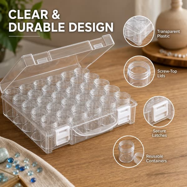 Diamantmaleri Opbevaringsbeholdere, 30 Gitre Perle Organizer Boks, Klar Plast, Bærbar, 1 Pakke