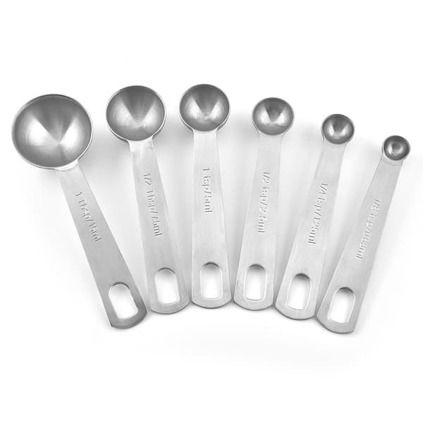 Måleskjeer i rustfritt stål for baking, krydder, matlaging og kaffe, 6 deler, børstet finish Sanded 6pc Set