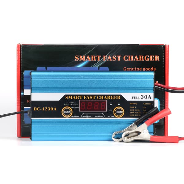12V 30A Batterivedligeholdelsesoplader til bil og elbil med display Blue EU Plug