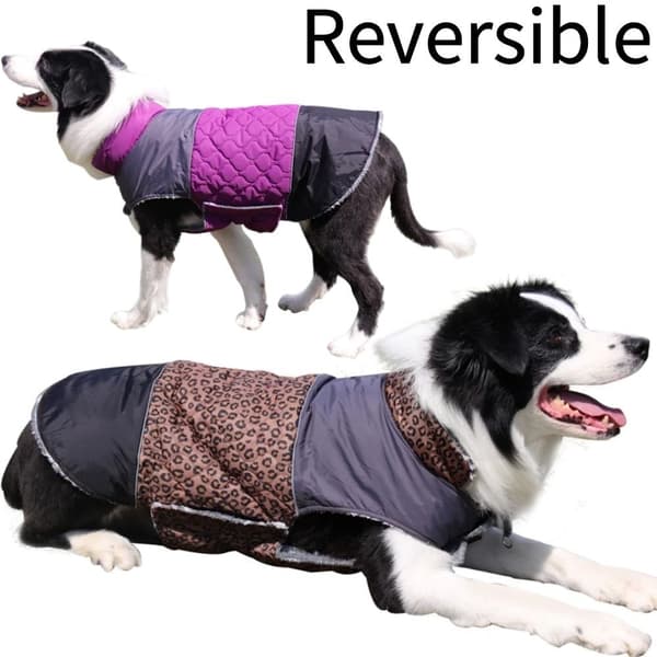 Vattentät Förtjockad Hundjacka, Vinterkläder för Husdjur, Polyester, Varm, Three Spell-Red Leopard Print XL-Three Spin