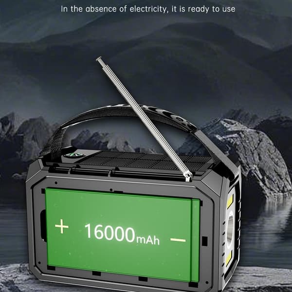 Kannettava aurinkoradio AM/FM/NOAA, Bluetooth 5.3, SOS, kompassi, taskulamppu, 16000 mAh